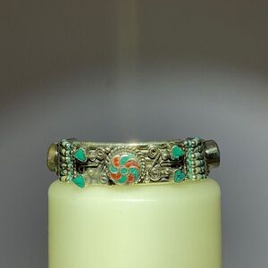 NWOT TIBETAN Turquoise and Coral Silver Bracelet